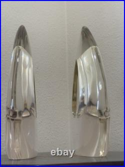 Vintage Mid Century Modern Lucite Bookends Teardrop Set 2 Acrylic MCM Clear 9x7