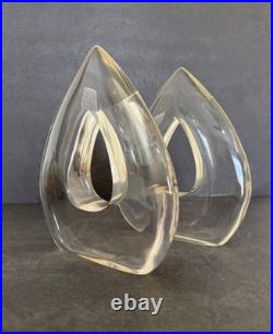 Vintage Mid Century Modern Lucite Bookends Teardrop Set 2 Acrylic MCM Clear 9x7