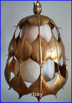 Vintage Mid-Century Modern Rare Gold Guilt Lotus Leaf Swag Lamp Vintage Mid-Century Modern Rare Gold Guilt Lotus Leaf Swag Lamp