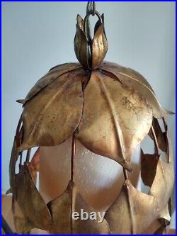 Vintage Mid-Century Modern Rare Gold Guilt Lotus Leaf Swag Lamp Vintage Mid-Century Modern Rare Gold Guilt Lotus Leaf Swag Lamp
