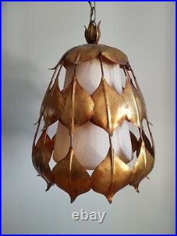 Vintage Mid-Century Modern Rare Gold Guilt Lotus Leaf Swag Lamp Vintage Mid-Century Modern Rare Gold Guilt Lotus Leaf Swag Lamp