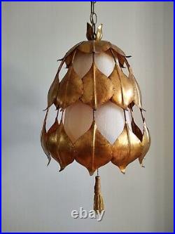 Vintage Mid-Century Modern Rare Gold Guilt Lotus Leaf Swag Lamp Vintage Mid-Century Modern Rare Gold Guilt Lotus Leaf Swag Lamp