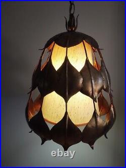 Vintage Mid-Century Modern Rare Gold Guilt Lotus Leaf Swag Lamp Vintage Mid-Century Modern Rare Gold Guilt Lotus Leaf Swag Lamp