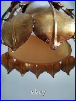 Vintage Mid-Century Modern Rare Gold Guilt Lotus Leaf Swag Lamp Vintage Mid-Century Modern Rare Gold Guilt Lotus Leaf Swag Lamp