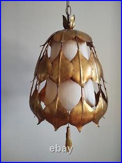 Vintage Mid-Century Modern Rare Gold Guilt Lotus Leaf Swag Lamp Vintage Mid-Century Modern Rare Gold Guilt Lotus Leaf Swag Lamp