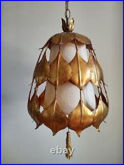Vintage Mid-Century Modern Rare Gold Guilt Lotus Leaf Swag Lamp Vintage Mid-Century Modern Rare Gold Guilt Lotus Leaf Swag Lamp