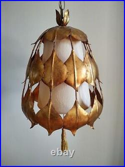 Vintage Mid-Century Modern Rare Gold Guilt Lotus Leaf Swag Lamp Vintage Mid-Century Modern Rare Gold Guilt Lotus Leaf Swag Lamp