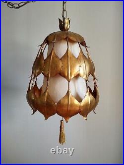 Vintage Mid-Century Modern Rare Gold Guilt Lotus Leaf Swag Lamp Vintage Mid-Century Modern Rare Gold Guilt Lotus Leaf Swag Lamp