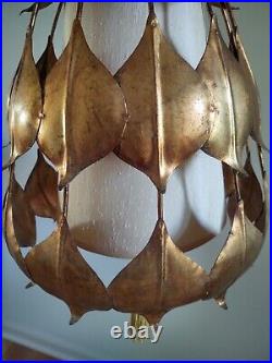 Vintage Mid-Century Modern Rare Gold Guilt Lotus Leaf Swag Lamp Vintage Mid-Century Modern Rare Gold Guilt Lotus Leaf Swag Lamp