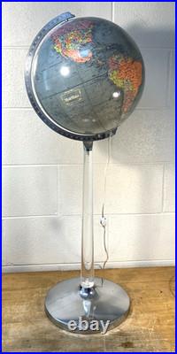 Vintage Mid-Century Modern Replogle Floor Globe lucite and chrome stand RARE