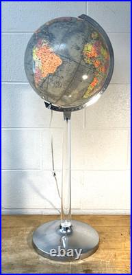 Vintage Mid-Century Modern Replogle Floor Globe lucite and chrome stand RARE