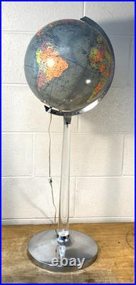 Vintage Mid-Century Modern Replogle Floor Globe lucite and chrome stand RARE