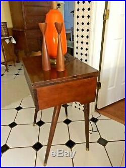 Vintage Mid-Century Modern Sewing Machine Cabinet Mahogany SLEEK SLANT LEGS-RARE