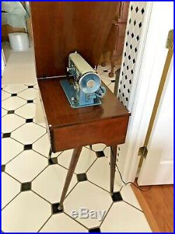 Vintage Mid-Century Modern Sewing Machine Cabinet Mahogany SLEEK SLANT LEGS-RARE