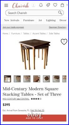 Vintage Mid-Century Modern Square Nesting / Stacking Tables / Set of 3 / Rare