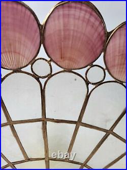 Vintage Mid Century Modern Stained Glass Sea Shell Fan Table Lamp RARE
