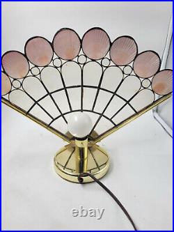 Vintage Mid Century Modern Stained Glass Sea Shell Fan Table Lamp RARE