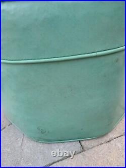 Vintage Mid Century Modern Turquoise Blue Green Vinyl Ottoman Foot Stool RARE