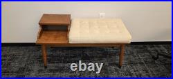 Vintage Mid-Century Style Wood Furniture Entry Telephone Table Bench Seat RARE