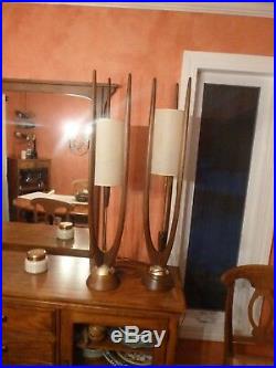 Vintage Modeline Danish Teak Wood Table Lamp Lot of 2 RARE California 40 Tall