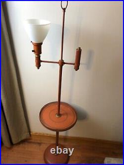 Vintage Orange Floor Lamp Tole Shade with Tray Table Metal Rare