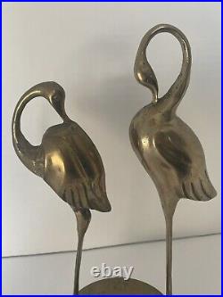 Vintage Pair Crane Heron Egret Bird Figurines Brass Mid Century Modern Tall RARE