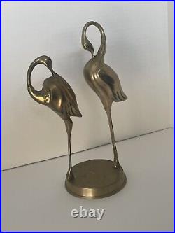 Vintage Pair Crane Heron Egret Bird Figurines Brass Mid Century Modern Tall RARE