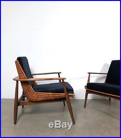 Vintage Pair Lawrence Peabody Rare Wicker Lounge Chairs Mid Century Modern 1960s