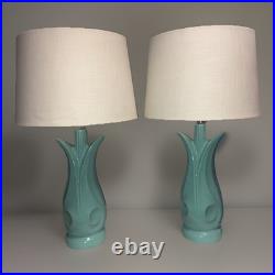 Vintage Pair Of Rare Mid Century Modern Atomic Era Turquoise Tulip Lamps