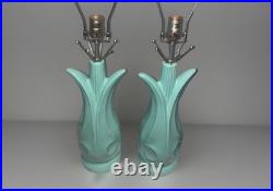 Vintage Pair Of Rare Mid Century Modern Atomic Era Turquoise Tulip Lamps