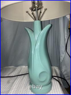 Vintage Pair Of Rare Mid Century Modern Atomic Era Turquoise Tulip Lamps