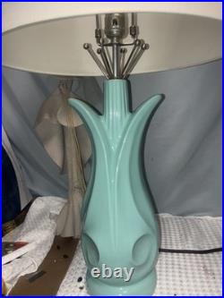 Vintage Pair Of Rare Mid Century Modern Atomic Era Turquoise Tulip Lamps