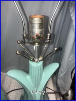 Vintage Pair Of Rare Mid Century Modern Atomic Era Turquoise Tulip Lamps