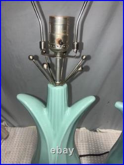 Vintage Pair Of Rare Mid Century Modern Atomic Era Turquoise Tulip Lamps