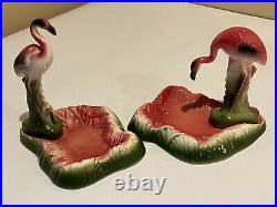 Vintage Pair of Mid Century Modern Art Deco Flamingo in Ponds/Ashtrays, Rare Vintage Pair of Mid Century Modern Art Deco Flamingo in Ponds/Ashtrays, Rare