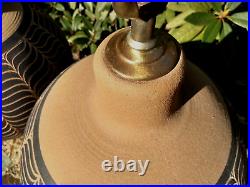 Vintage Pottery Table lamp lamps stoneware Incised rare signed Brown
