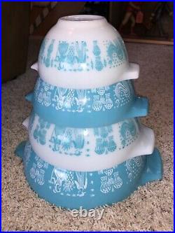 Vintage Pyrex Amish Butterprint Cinderella Mixing Bowl Set Turquoise RARE Mint