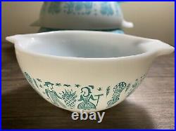 Vintage Pyrex Aqua Blue Amish Butterprint Cinderella Bowls 441,442,443 &444-RARE