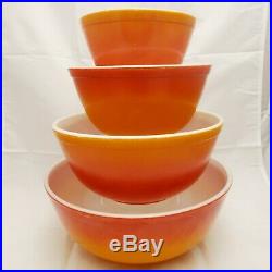 Vintage Pyrex Orange Glo mixing nesting bowls set of 4/Pyrex Orange Glo Rare