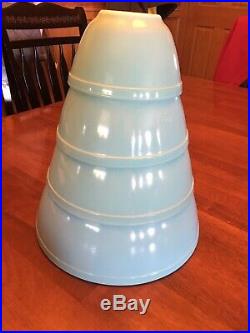Vintage Pyrex Turquoise Robins Egg Blue Mixing Bowl Set 401 402 403 404 RARE