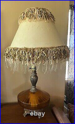 Vintage RARE Retro Amber Glass And Brass Table Lamp