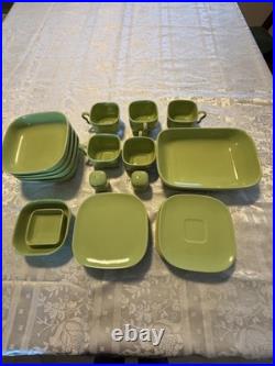 Vintage Rare 1949 Franciscan Tiempo Lime Green Square Dishes 24 Pieces