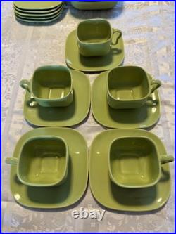 Vintage Rare 1949 Franciscan Tiempo Lime Green Square Dishes 24 Pieces