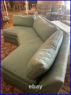 Vintage Rare BayWindow Curved Sofa Couch 36w x 108 Mint Green DOWN Cushions