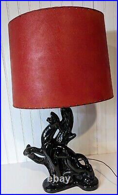 Vintage Rare Black Panther Mid Century Modern Lamp With Original Shade. 26 Tall