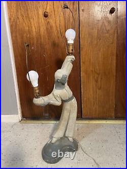 Vintage Rare Chalkware Mid Century Double socket Dancer Lamp For restoration