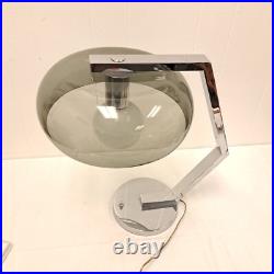 Vintage Rare Chrome Smoked Shade Desk Lamp Mid Century Modern Lighting