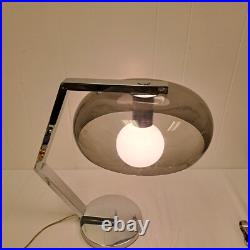 Vintage Rare Chrome Smoked Shade Desk Lamp Mid Century Modern Lighting