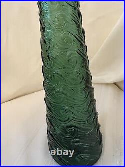Vintage Rare Empoli Deep Green Wave Pattern Genie Bottle Decanter 21