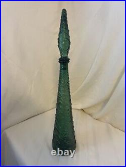 Vintage Rare Empoli Deep Green Wave Pattern Genie Bottle Decanter 21